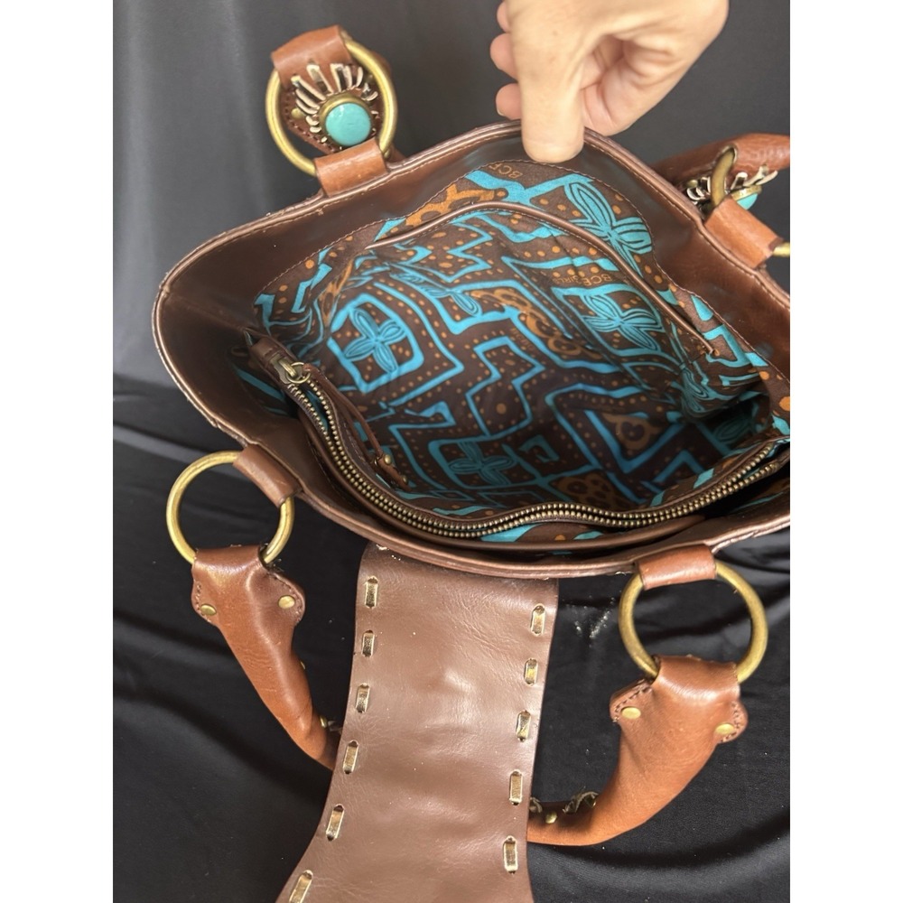 BCB Girls Brown Leather Bag In Western Style With Turquoise - Picture 14 of 16